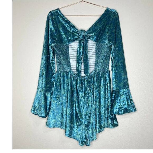 New Free People Bali Tightrope Bali Romper $148 MEDIUM Turquoise Smocked Corset - Picture 5 of 6